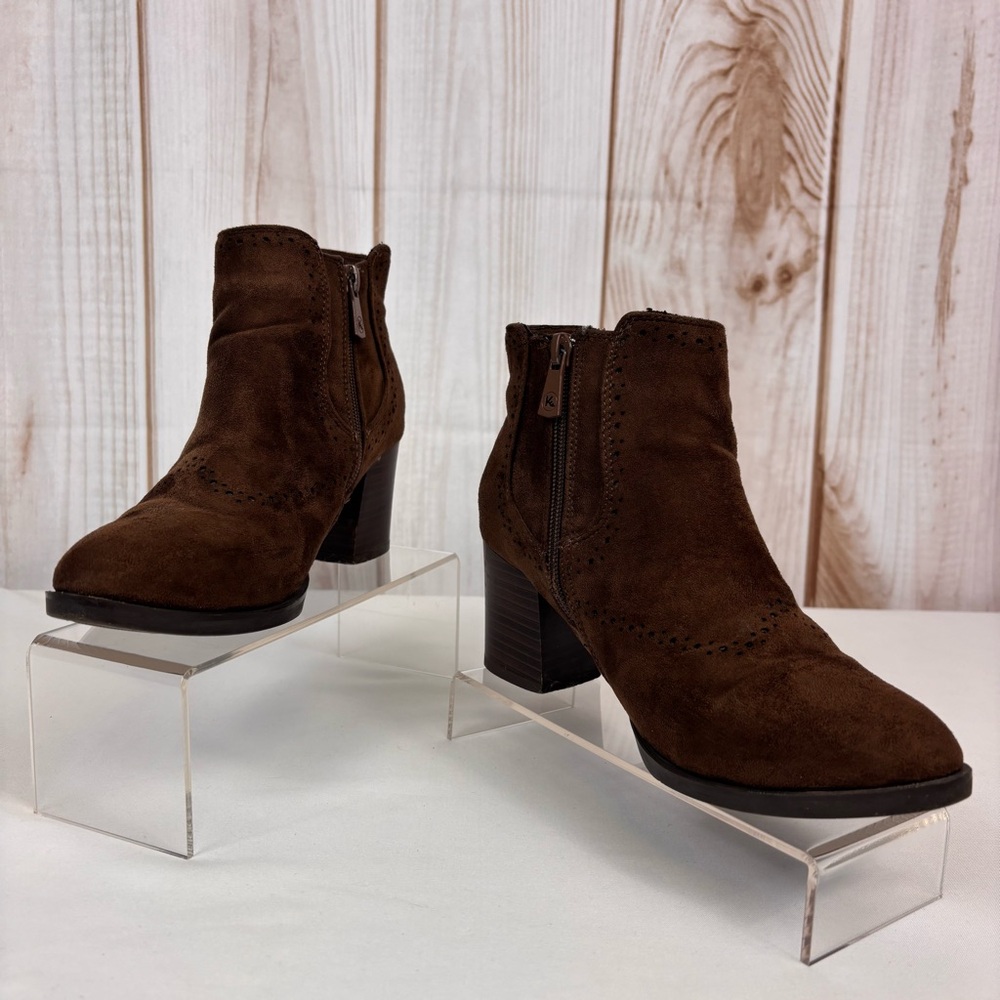 Kylie Crazy Suede Ankle Booties Casual Die Cut Heeled Boots Brown Size 36/5.5 - Picture 3 of 15